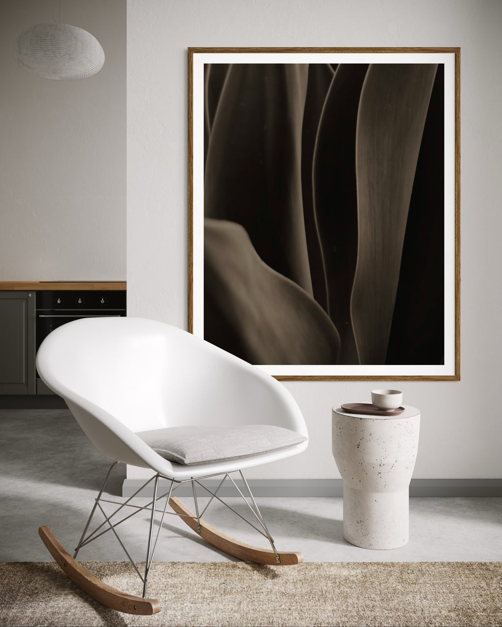 Modern interior featuring a framed artwork of a close-up of an aloe with a focus on texture and pattern by Francoise V Fine Art Gallery in Cape Town, South Africa.