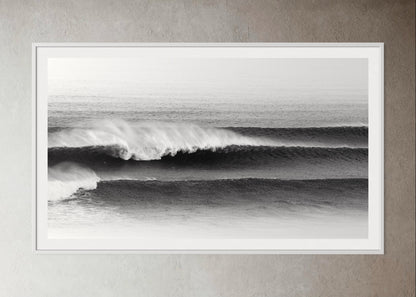 White box-framed Black and white photo of a wave in the ocean by Francoise V Fine Art Gallery in Cape Town, South Africa
